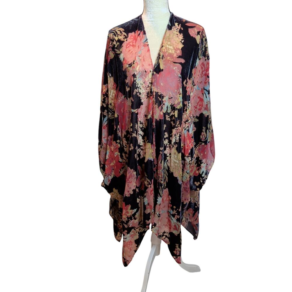 Torrid Women's One Size Burn Out Velvet Dark Floral Cover Up Kimono